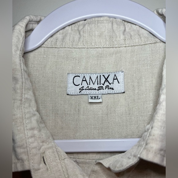 100% Linen Button Down Shirt in Beige Size XXL - Picture 3 of 4